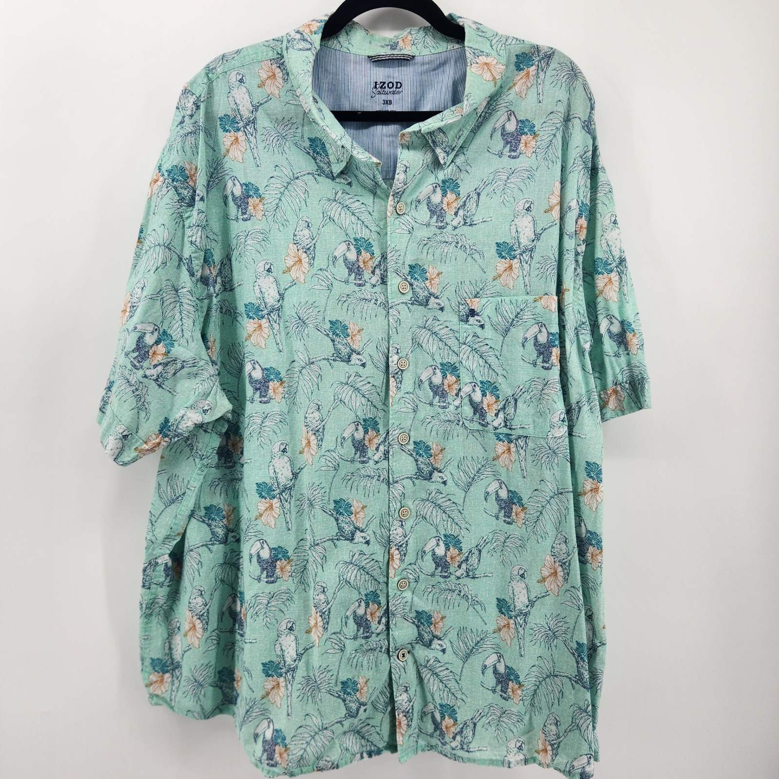 Izod Saltwater Men's 3xb Parrot Floral Print Short Sleeve Button Down Shirt